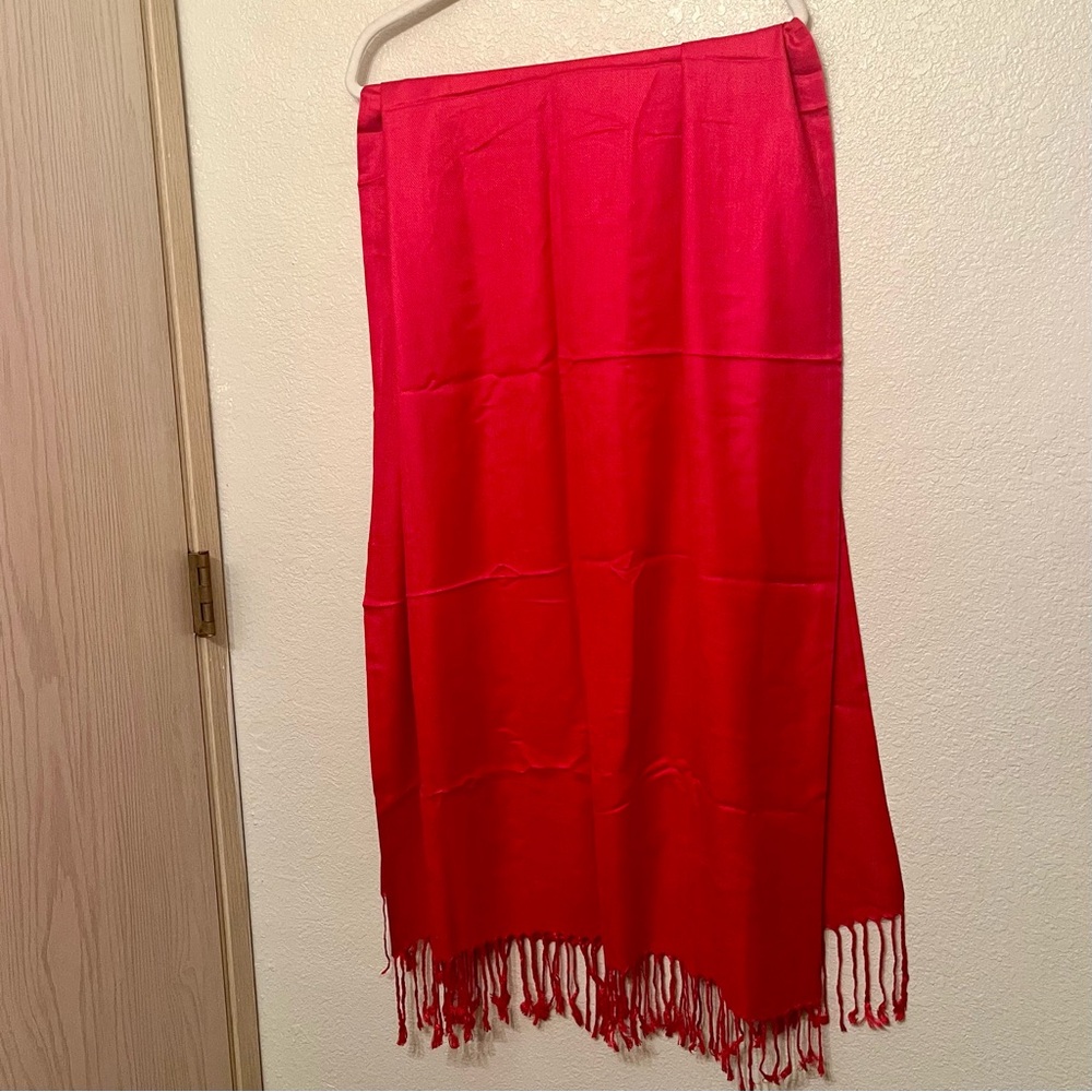 Vibrant Red Fringe Scarf
